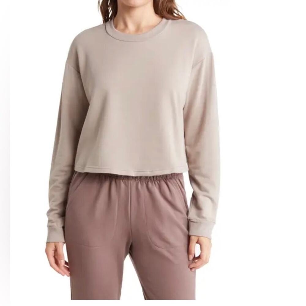 Women's taupe Solid Cropped Sweatshirt xl